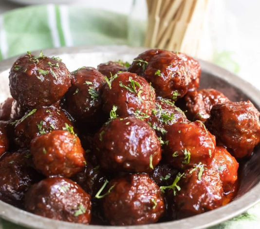 Crock Pot Cherry Bourbon Meatballs